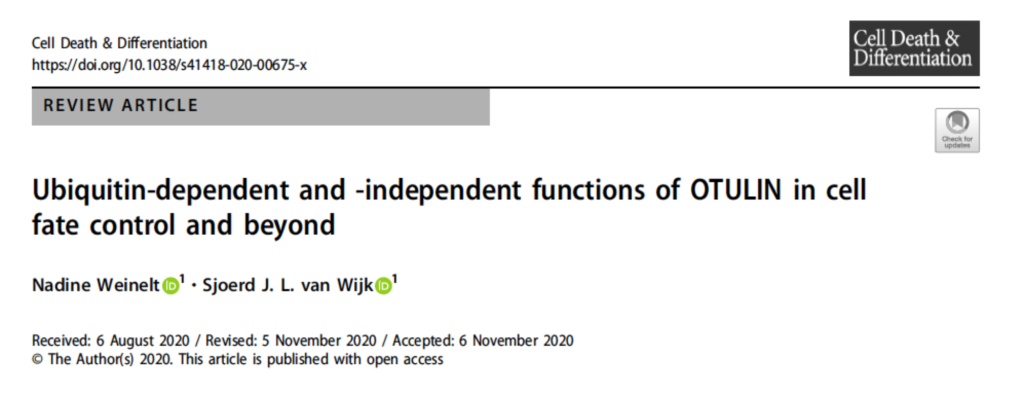 OTULIN linear ubiquitination Sjoerd van Wijk Nadine Weinelt Cell Death & Differentiation